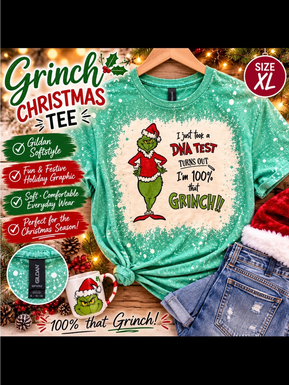 Gildan Green Grinch Christmas Tee - Short Sleeve